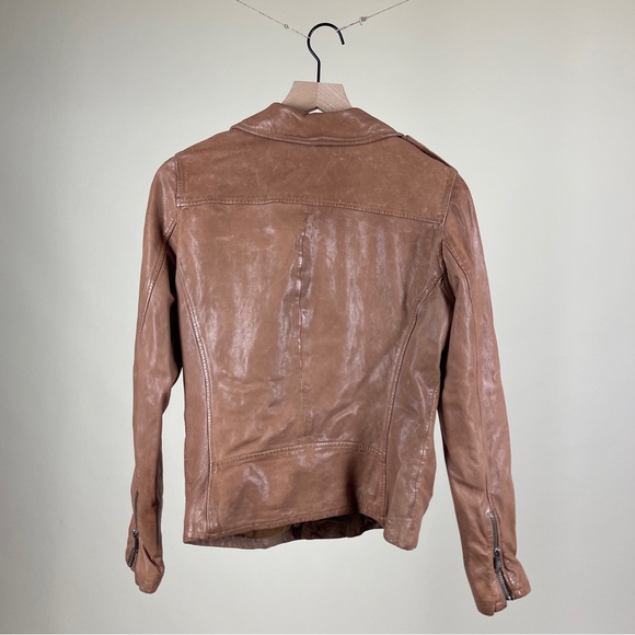 LAMARQUE Kiyoshi Washed Leather Biker Jacket in Tigers Eye - Picture 10 of 10